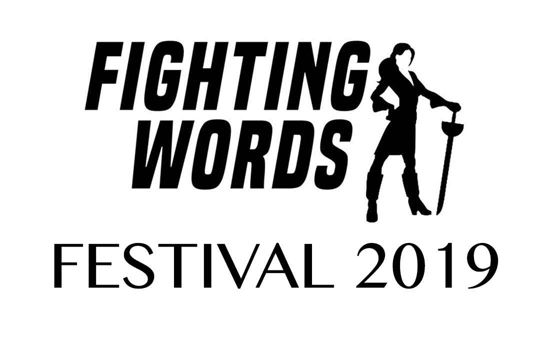 FIGHTING WORDS FESTIVAL 2019 logo with female combatant with sword