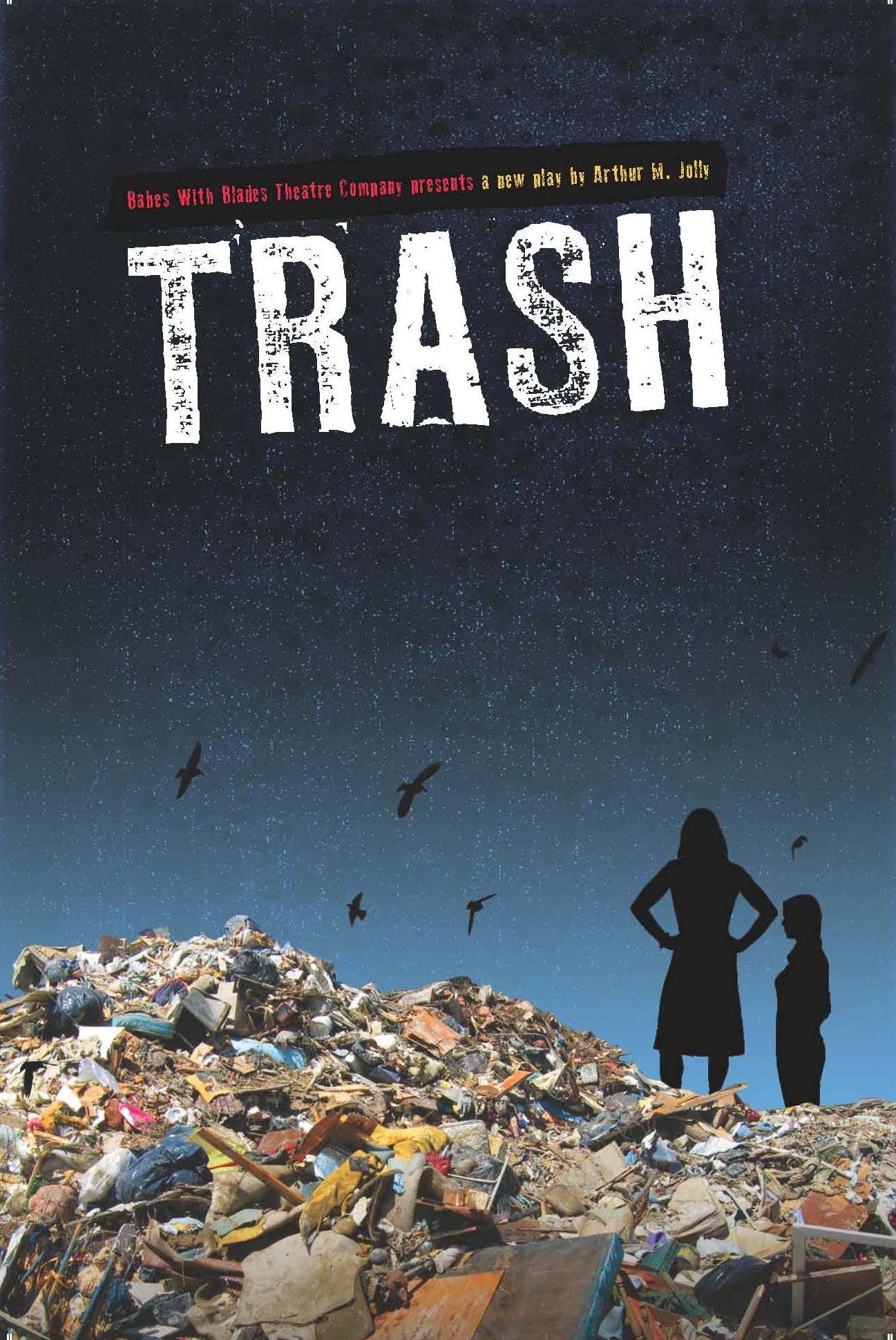 Trash poster of two shadowed figures standing on a landfill