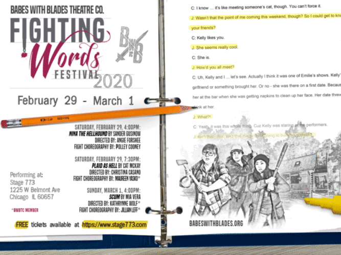Fighting Words promo image of script in an open binder