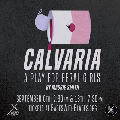 Fighting Words Festival play, Calvaria. Image of an opened tin can on its side dripping red liquid.